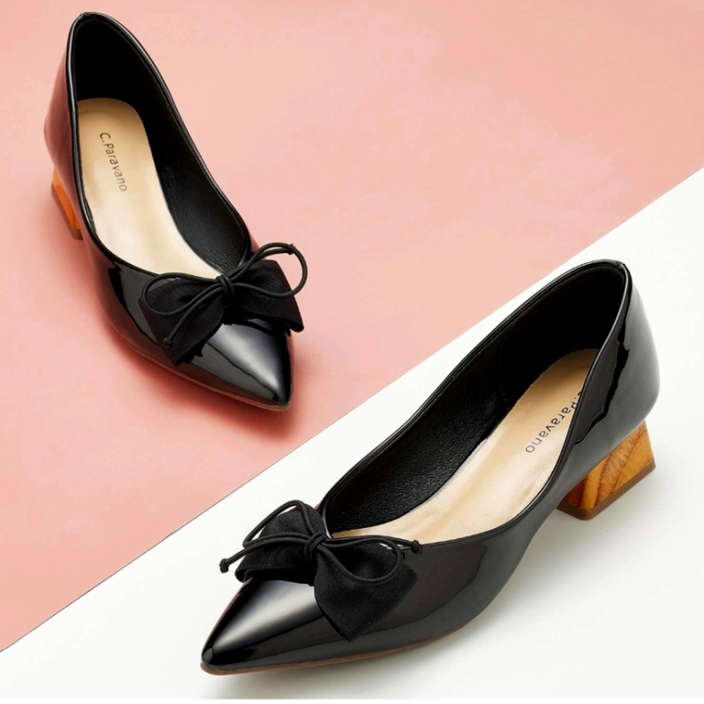 NWOB C.Paravano Women's Black Block Heel Pumps, Low Heel Shoes Size 6